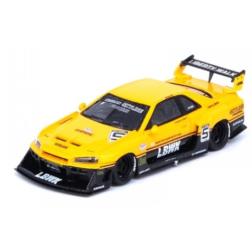 IN64RER34YL - 1/64 RESIN NISSAN SKYLINE LBWK (ER34) SUPER SILHOUETTE, YELLOW/BLACK