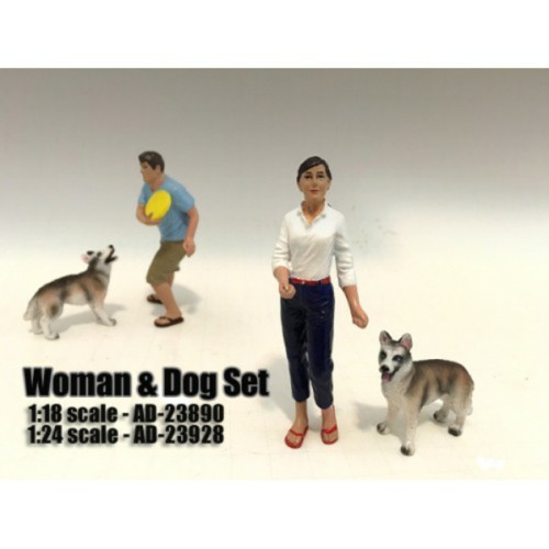 AD23928 - 1/24 WOMAN AND DOG (SET OF 2)