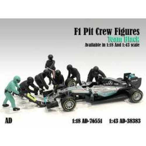 AD38383 - 1/43 F1 PIT CREW FIGURES SET NO.1 TEAM BLACK 7 FIGURES.