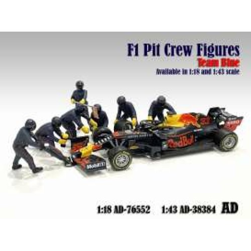 AD38384 - 1/43 F1 PIT CREW FIGURES SET NO.1, TEAM BLUE-PURPLE 7 FIGURES.