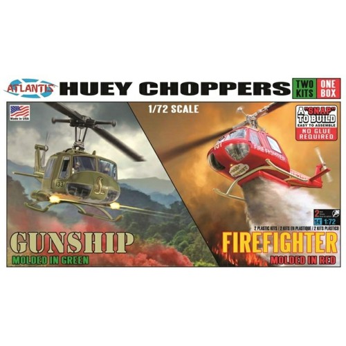 AMCM1026 - 1/72 HUEY HELICOPTER 2 PACK GUNSHIP/ FIREFIGHTER (PLASTIC KIT)