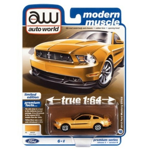 AW64372B-6 - 1/64 AUTOWORLD PREMIUM ASSORTMENT 2022 RELEASE 3 SERIES B 2012 MUSTANG GT/CS YELLOW BLAZE TRICOAT W/BLACK GT/CS SIDE STRIPES