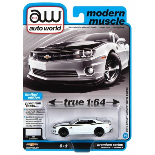 AW64382A-3 - 1/64 AUTOWORLD PREMIUM ASSORTMENT 2022 RELEASE 4 SERIES A 2010 HURST CHEVROLET CAMARO WHITE WITH BLACK HURST ACCENTS