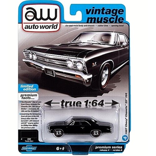 AW64382A-4 - 1/64 AUTOWORLD PREMIUM ASSORTMENT 2022 RELEASE 4 SERIES A 1967 CHEVROLET CHEVELLE SS TUXEDO BLACK