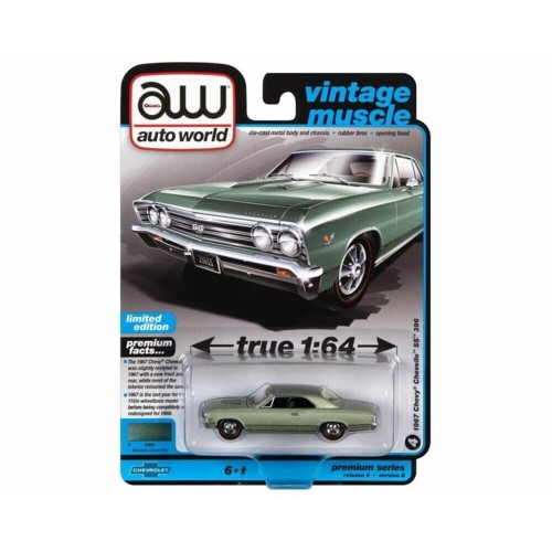 AW64382B-4 - 1/64 AUTOWORLD PREMIUM ASSORTMENT 2022 RELEASE 4 SERIES B 1967 CHEVROLET CHEVELLE SS GREEN MIST METALLIC