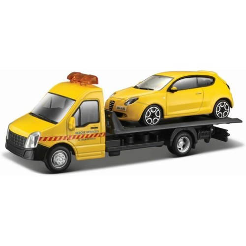 BG31406 - 1/43 ALFA ROMEO MITO AND FLATBED TRANSPORTER - YE TRANSPORTER - YELLOW