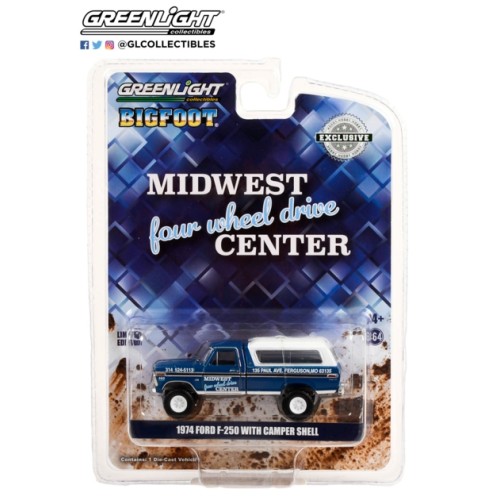 GL30345 - 1/64 1974 FORD F-250 WITH CAMPER SHELL MIDWEST FOUR WHEEL DRIVE CENTER (HOBBY EXCLUSIVE)