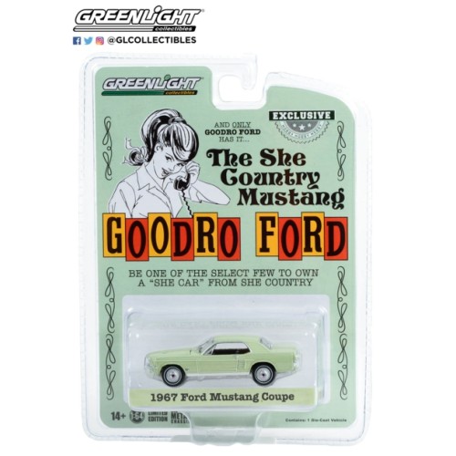 GL30353 - 1/64 1967 FORD MUSTANG COUPE SHE COUNTRY SPECIAL BILL GOODRO FORD DENVER COLORADO LIMELITE GREEN (HOBBY EXCLUSIVE)