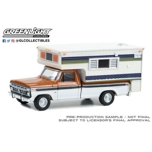 GL30406 - 1/64 1976 FORD F-250 CAMPER SPECIAL WITH LARGE CAMPER NECTARINE POLY AND WIMBLEDON WHITE DELUXE TU-TONE (HOBBY EXCLUSIVE)