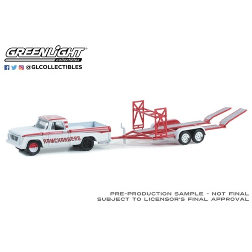 GL32280-A - 1/64 HITCH AND TOW SERIES 28 1964 DODGE D-100 RAMCHARGERS WITH TANDEM CAR TRAILER