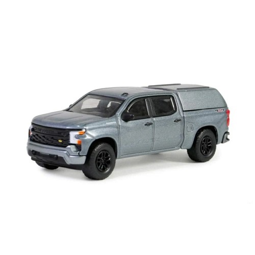 GL35280-F - 1/64 BLUE COLLAR COLLECTION SERIES 13 - 2023 CHEVROLET SILVERADO 1500 CUSTOM WITH CAMPER SHELL - STERLING GREY METALLIC SOLID PACK