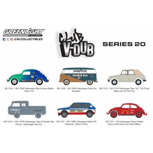 GL36110 - 1/64 CLUB VEE-DUB SERIES 20 (6-CAR SET) 12 PCS ASST