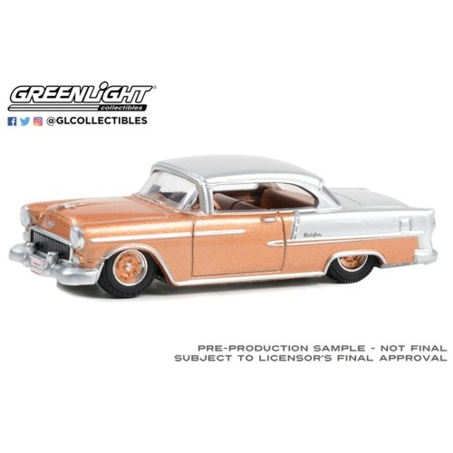 GL37290-A - 1/64 BARRETT-JACKSON SERIES 12 1955 CHEVROLET BEL AIR CUSTOM COUPE (LOT NO.1275.1) ROSE GOLD AND SILVER