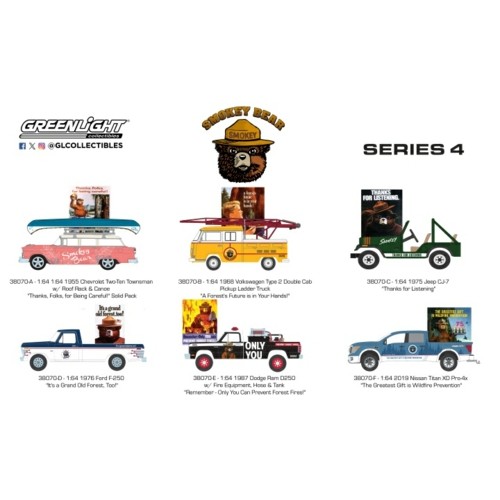 GL38070 - 1/64 SMOKEY BEAR SERIES 4 (6-CAR SET) 12 PCS ASST