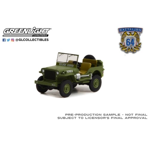 GL61020-A - 1/64 BATTALION 64 SERIES 2 - THEODORE ROOSEVELT JRS 1942 WILLYS MB JEEP NO.20362162 US ARMY WORLD WAR II ROUGH RIDER - UTAH BEACH NORMANDY