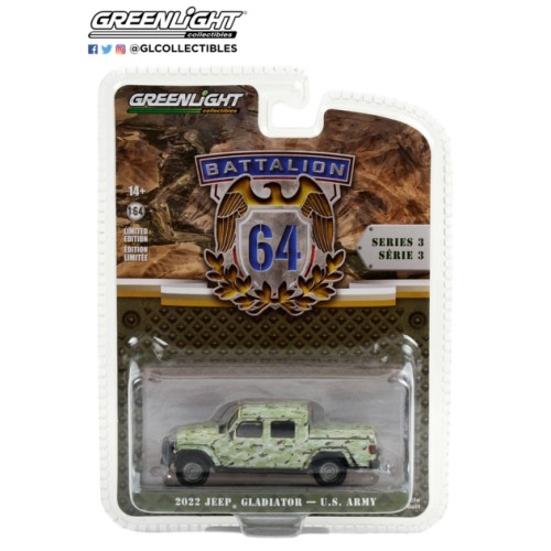 GL61030-F - 1/64 BATTALION 64 SERIES 3 2022 JEEP GLADIATOR US ARMY MILITARY SPEC CAMOUFLAGE