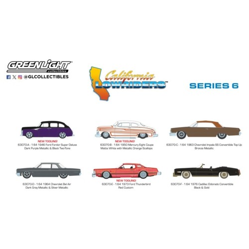 GL63070 - 1/64 CALIFORNIA LOWRIDERS SERIES 6 (6-CAR SET) 12 PCS ASST