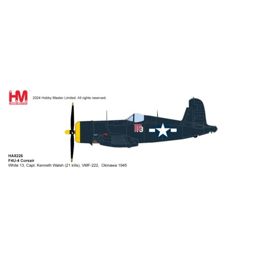 HA8226 - 1/48 F4U-4 CORSAIR WHITE 13, CAPT. KENNETH WALSH (21 KILLS), VMF-222, OKINAWA 1945