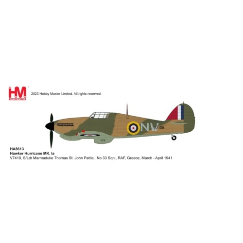 HA8613 - 1/72 HAWKER HURRICANE MK. IA V7419, S/LDR MARMADUKE THOMAS ST. JOHN PATTLE, NO 33 SQN, RAF, GREECE, MARCH - APRIL 1941