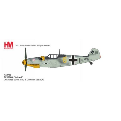 HA8752 - 1/48 BF 109G-6 YELLOW 6, OFW. ALFRED SURAU, 9/JG 3, GERMANY, SEPT 1943