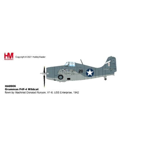 HA8906 - 1/48 GRUMMAN F4F-4 WILDCAT FLOWN BY MACHINIST DONALAD RUNYON, VF-6, USS ENTERPRISE, 1942