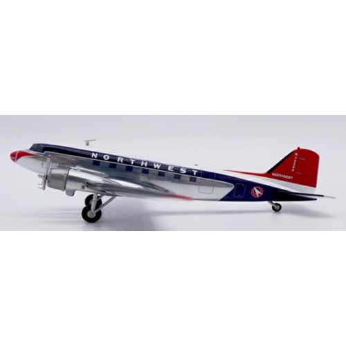 JC2382 - 1/200 NORTHWEST AIRLINES MCDONNELL DOUGLAS DC-3 POLISHED REG: N39544 WITH STAND