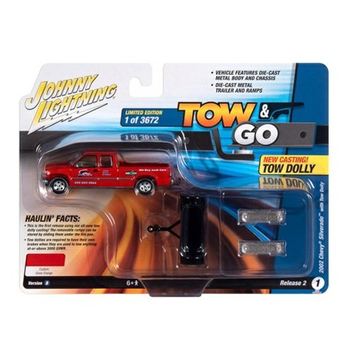 JLBT018B-1 - 1/64 2002 CHEVROLET SILVERADO EXTENDED CAB W/TOW DOLLY NEW TOOL MOLLY ORANGE