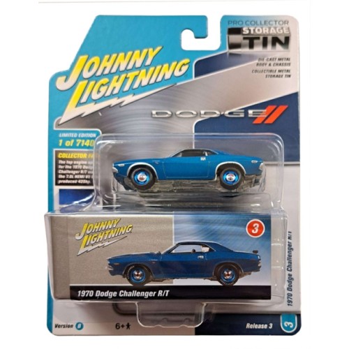 JLCT008B-3 - 1/64 JL COLLECTOR TIN ASSORTMENT 2021 RELEASE 3 VERSION B 1970 DODGE CHALLENGER R/T BRIGHT BLUE POLY