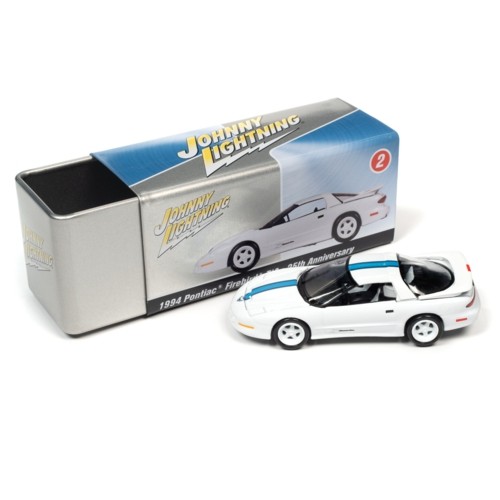 JLCT009A-2 - 1/64 JL COLLECTOR TIN ASSORTMENT 2022 RELEASE 1 VERSION A - 1994 PONTIAC FIREBIRD T/A ANNIVERSARY EDITION GLOSS WHITE WITH BLUE HOOD