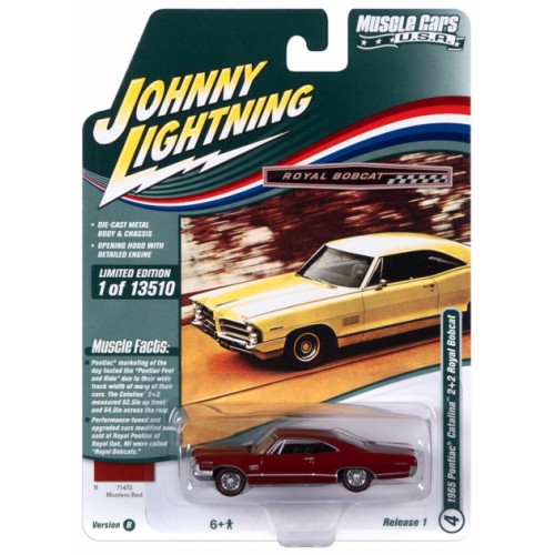 JLMC029B-4 - 1/64 JOHNNY LIGHTNING MUSCLE CARS - 2022 RELEASE 1 ASSORTMENT B - 1965 ROYAL BOBCAT PONTIAC CATALINA 2 2 MONTERO RED