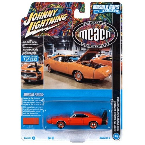 JLMC031A-2 - 1/64 JOHNNY LIGHTNING MUSCLE CARS - 2022 RELEASE 3 ASSORTMENT A 1969 DODGE CHARGER DAYTONA (MCACN) HEMI ORANGE W/BLACK REAR STRIPE