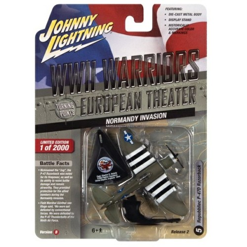 JLML008B-5 - 1/64 JOHNNY LIGHTNING GREATEST GENERATION 2022 RELEASE 2B REPUBLIC P-47D RAZORBACK NORMANDY INVASION