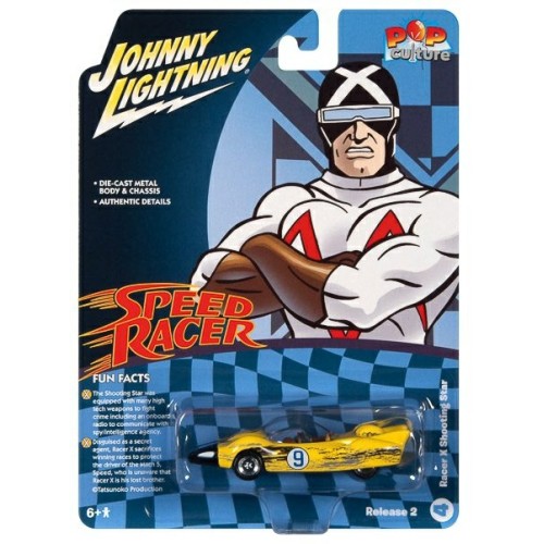 JLPC007-4 - 1/64 JOHNNY LIGHTNING POP CULTURE - RELEASE 2 2022 - SPEED RACER SHOOTING STAR YELLOW AND RACE WORN