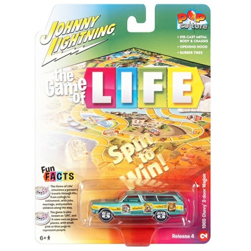 JLPC009-2 - 1/64 JOHNNY LIGHTNING POP CULTURE - RELEASE 4 2022 - GAME OF LIFE 1965 CHEVY STATION WAGON ARTESIAN TURQUOISE POLY