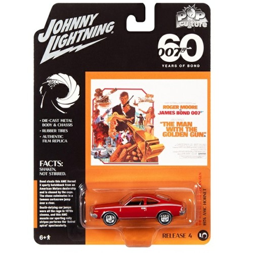 JLPC009-5 - 1/64 JOHNNY LIGHTNING POP CULTURE - RELEASE 4 2022 - JAMES BOND 1974 AMC HORNET MAN WITH THE GOLDEN GUN RED W/WHITE STRIPES