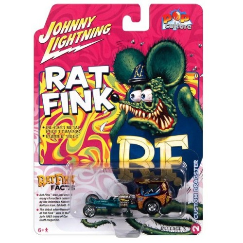 JLPC013-2 - 1/64 RAT FINK - DRAGSTER GREEN AND FUSCIA METAL FLAKE