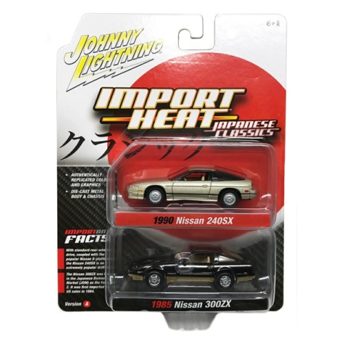 JLPK018A-3 - 1/64 JOHNNY LIGHTNING 2-PACK SPECIAL 2022 RELEASE 2 A 1990 NISSAN 240SX CHAMPAGNE PEARL AND 1985 NISSAN FAIRLADY 300ZX THUNDER BLACK BODY/GOLD LOWER