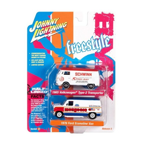 JLPK022A-2 - 1/64 SCHWINN 1965 VOLKSWAGON TYPE 2  WHITE W/RED TOP AND MONGOOSE 1976 FORD VAN  WHITE, RED AND BLUE