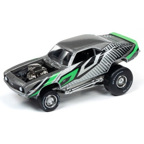 JLSF015A-1 - 1/64 JOHNNY LIGHTNING STREET FREAKS - RELEASE 1 2020 - 1969 CHEVROLET CAMARO (ZINGERS) DARK SILVER W/WHITE, BLACK AND GREEN GRAPHICS