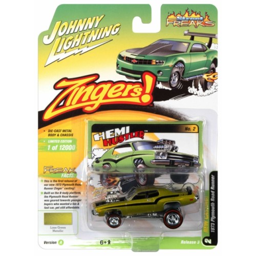 JLSF021A-2 - 1/64 JOHNNY LIGHTNING STREET FREAKS - RELEASE 3 2021 - 1973 PLYMOUTH ROADRUNNER LIME GOLD (ZINGERS)