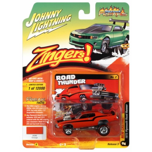 JLSF021B-2 - 1/64 JOHNNY LIGHTNING STREET FREAKS - RELEASE 3 2021 - 1973 PLYMOUTH ROADRUNNER HEMI ORANGE (ZINGERS)