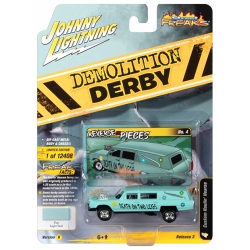 JLSF021B-4 - 1/64 JOHNNY LIGHTNING STREET FREAKS - RELEASE 3 2021 - HAULIN HEARSE LIGHT TEAL (DEMO DERBY)