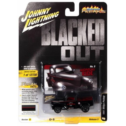 JLSF021B-5 - 1/64 JOHNNY LIGHTNING STREET FREAKS - RELEASE 3 2021 - 1941 WILLYS GASSER PICKUP BLACK WITH RED (BLACKED OUT)