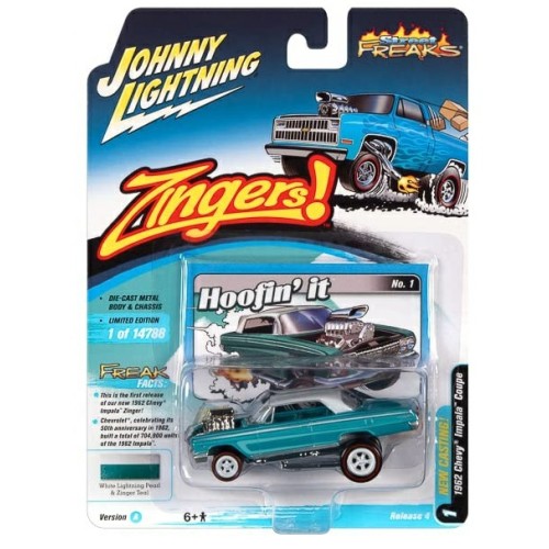 JLSF022A-1 - 1/64 JOHNNY LIGHTNING STREET FREAKS RELEASE 4 2021 A 1962 CHEVROLET IMPALA COUPE (ZINGER) MET TEAL W/PEARL WHITE