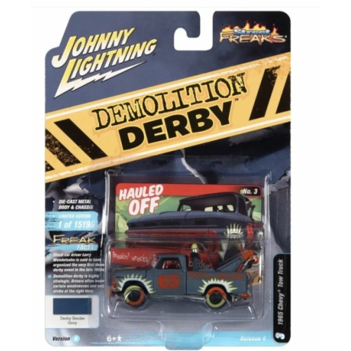 JLSF022A-3 - 1/64 JOHNNY LIGHTNING STREET FREAKS RELEASE 4 2021 A 1965 CHEVY TOW TRUCK (DEMOLITION DERBY) FLAT SMOKE BLUE-GREY