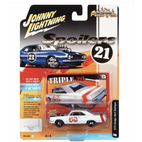 JLSF022A-5 - 1/64 JOHNNY LIGHTNING STREET FREAKS RELEASE 4 2021 A 1970 DODGE DART (SPOILERS) GLOSS WHITE W/RED STRIPE