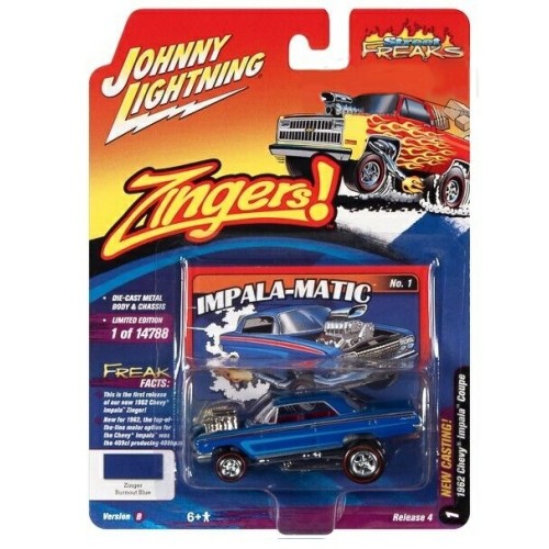 JLSF022B-1 - 1/64 JOHNNY LIGHTNING STREET FREAKS RELEASE 4 2021 B 1962 CHEVROLET IMPALA COUPE (ZINGER) DEEP BLUE GLOSS