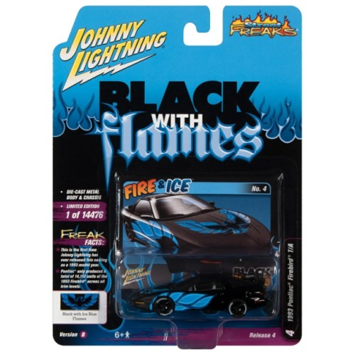 JLSF022B-4 - 1/64 JOHNNY LIGHTNING STREET FREAKS RELEASE 4 2021 B 1993 PONTIAC FIREBIRD T/A (BLACK W/FLAMES BLACK W/BLUE FIREBIRD FLAMES)