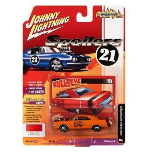 JLSF022B-5 - 1/64 JOHNNY LIGHTNING STREET FREAKS RELEASE 4 2021 B 1970 DODGE DART (SPOILERS) METALLIC RED-ORANGE W/BLACK STRIPE