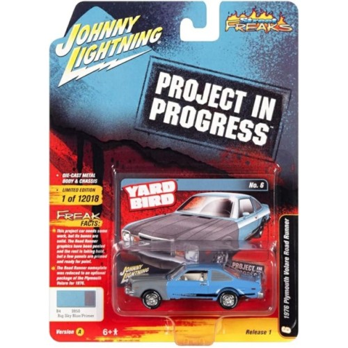 JLSF023A-6 - 1/64 JOHNNY LIGHTNING STREET FREAKS RELEASE 1 2022 A 1976 PLYMOUTH ROAD RUNNER (PROJECT IN PROGRESS) BIG SKY AND PRIMER GREY